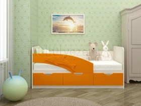 Дельфин-3 Кровать детская 3 ящика без ручек 1.8 Оранжевый глянец в Олёкминске - olyokminsk.katalogmebeli.com | фото
