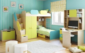 Детская комната Смайли (Желтый/Голубой/Зеленый/корпус Клен) в Олёкминске - olyokminsk.katalogmebeli.com | фото 2