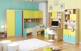 Детская комната Смайли (Желтый/Голубой/Зеленый/корпус Клен) в Олёкминске - olyokminsk.katalogmebeli.com | фото 3