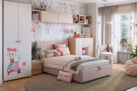 Комплект детской мебели Алина К2 Дуб мария/белый/нежно-розовый велюр в Олёкминске - olyokminsk.katalogmebeli.com | фото