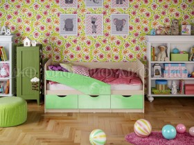 Кровать Бабочки 1,6м (Салатовый металлик) в Олёкминске - olyokminsk.katalogmebeli.com | фото