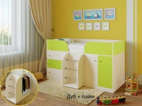 Кровать-чердак Малыш-4 Дуб молочный/Лайм в Олёкминске - olyokminsk.katalogmebeli.com | фото