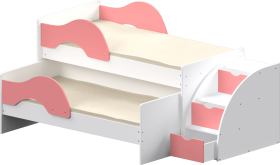 Кровать детская Матрешка выкатная с лестницей  Белый/Розовый в Олёкминске - olyokminsk.katalogmebeli.com | фото 1