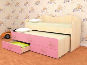 Кровать детская Нимфа двухместная 2.0 Дуб молочный/Розовый в Олёкминске - olyokminsk.katalogmebeli.com | фото 1