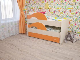 Кровать детская Радуга 1600 Млечный дуб/Оранжевый в Олёкминске - olyokminsk.katalogmebeli.com | фото 1