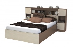 Кровать с прикроватным блоком КР 552 Спальня Basya (шимо темный/шимо светлый) в Олёкминске - olyokminsk.katalogmebeli.com | фото