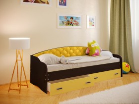 Кровать Софа-7 с мягкой спинкой (800х1900) Венге/Желтый в Олёкминске - olyokminsk.katalogmebeli.com | фото 1