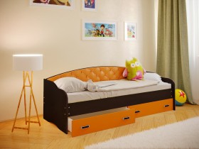 Кровать Софа-7 с мягкой спинкой (800х1900) Венге/Оранжевый в Олёкминске - olyokminsk.katalogmebeli.com | фото 1
