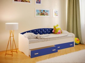 Кровать Софа-7 с мягкой спинкой со стразами (800х1900) Белый/Синий в Олёкминске - olyokminsk.katalogmebeli.com | фото