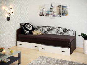 Кровать Софа-9 с мягкой спинкой с рисунком Милана (900х1900) Венге/Белый в Олёкминске - olyokminsk.katalogmebeli.com | фото