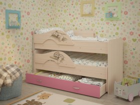 Кровать выкатная Радуга-Сафари детская 1600 Млечный дуб/Розовый в Олёкминске - olyokminsk.katalogmebeli.com | фото 1