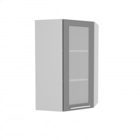Квадро ВПУС 550 шкаф верхний угловой со стеклом высокий (Белый софт/корпус Серый) в Олёкминске - olyokminsk.katalogmebeli.com | фото