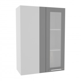 Квадро ВПУС 650 шкаф верхний угловой со стеклом высокий (Белый софт/корпус Серый) в Олёкминске - olyokminsk.katalogmebeli.com | фото