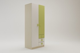 Шкаф 2-х створчатый с ящиками Эппл (Зеленый/Белый/корпус Клен) в Олёкминске - olyokminsk.katalogmebeli.com | фото 2