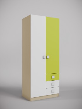 Шкаф 2-х створчатый с ящиками Эппл (Зеленый/Белый/корпус Клен) в Олёкминске - olyokminsk.katalogmebeli.com | фото 1
