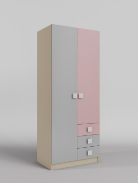 Шкаф 2-х створчатый с ящиками Грэйси (Розовый/Серый/корпус Клен) в Олёкминске - olyokminsk.katalogmebeli.com | фото