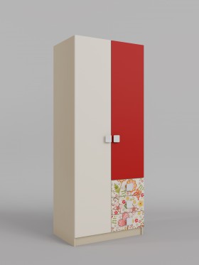 Шкаф 2-х створчатый с ящиками Ретвит (Бежевый/Красный/корпус Клен) в Олёкминске - olyokminsk.katalogmebeli.com | фото