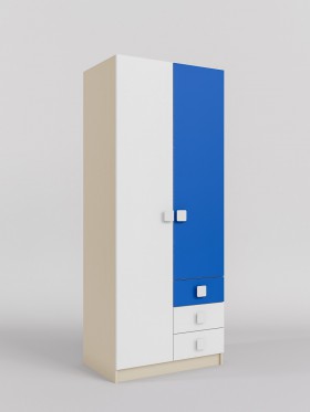Шкаф 2-х створчатый с ящиками Скай (Синий/Белый/корпус Клен) в Олёкминске - olyokminsk.katalogmebeli.com | фото 1