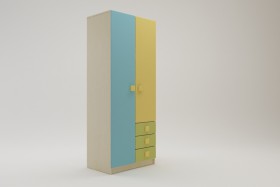 Шкаф 2-х створчатый с ящиками Смайли (Желтый/Голубой/Зеленый/корпус Клен) в Олёкминске - olyokminsk.katalogmebeli.com | фото 1