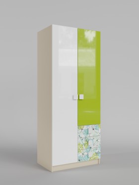 Шкаф 2-х створчатый с ящиками Твит (Белый/Зеленый/корпус Клен) в Олёкминске - olyokminsk.katalogmebeli.com | фото