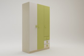 Шкаф 3-х створчатый с ящиками Эппл (Зеленый/Белый/корпус Клен) в Олёкминске - olyokminsk.katalogmebeli.com | фото 2