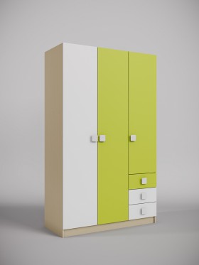 Шкаф 3-х створчатый с ящиками Эппл (Зеленый/Белый/корпус Клен) в Олёкминске - olyokminsk.katalogmebeli.com | фото 1