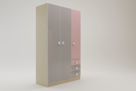 Шкаф 3-х створчатый с ящиками Грэйси (Розовый/Серый/корпус Клен) в Олёкминске - olyokminsk.katalogmebeli.com | фото 2