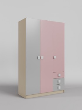 Шкаф 3-х створчатый с ящиками Грэйси (Розовый/Серый/корпус Клен) в Олёкминске - olyokminsk.katalogmebeli.com | фото 1