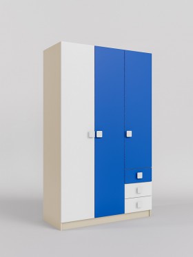 Шкаф 3-х створчатый с ящиками Скай (Синий/Белый/корпус Клен) в Олёкминске - olyokminsk.katalogmebeli.com | фото
