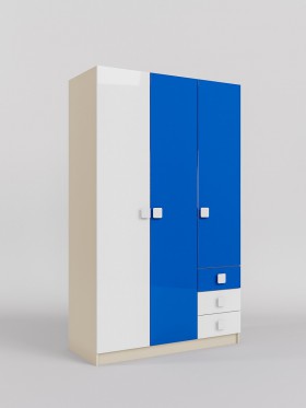 Шкаф 3-х створчатый с ящиками Скай люкс (Синий/Белый/корпус Клен) в Олёкминске - olyokminsk.katalogmebeli.com | фото