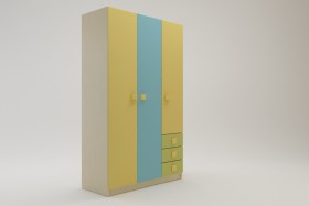 Шкаф 3-х створчатый с ящиками Смайли (Желтый/Голубой/Зеленый/корпус Клен) в Олёкминске - olyokminsk.katalogmebeli.com | фото 1