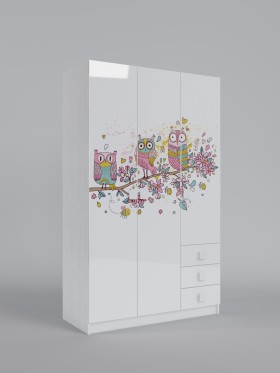 Шкаф 3-х створчатый с ящиками Совушки (Белый/корпус Выбеленное дерево) в Олёкминске - olyokminsk.katalogmebeli.com | фото