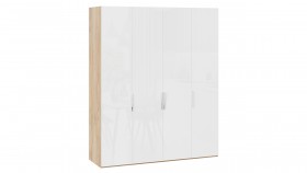 Шкаф для одежды с 4 глухими дверями «Эмбер» Яблоня Беллуно/Белый глянец в Олёкминске - olyokminsk.katalogmebeli.com | фото 1