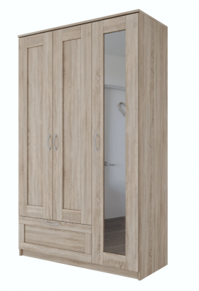 Шкаф трехдверный Сириус с зеркалом и 1 ящиком дуб сонома в Олёкминске - olyokminsk.katalogmebeli.com | фото 1