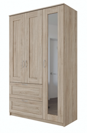 Шкаф трехдверный Сириус с зеркалом и 2 ящиками дуб сонома в Олёкминске - olyokminsk.katalogmebeli.com | фото 1